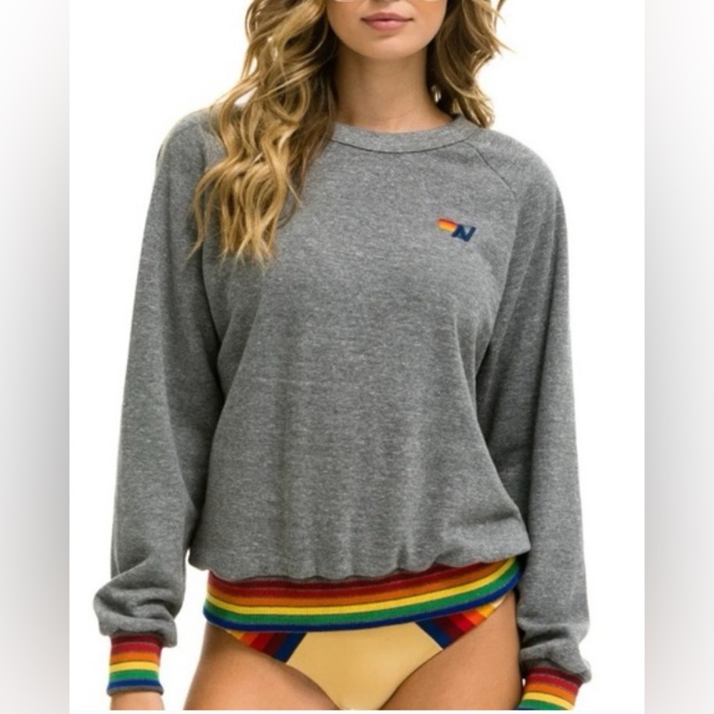 Aviator Nation Rib Crew Sweatshirt - Heather Grey